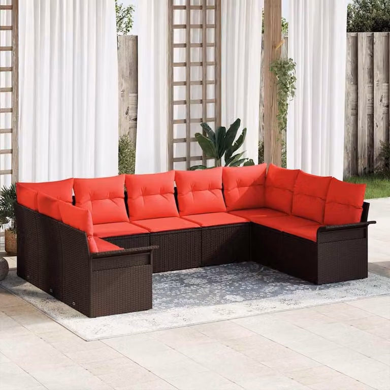 Maison Exclusive - Set di divani da giardino, 9 pezzi, color marrone, in rattan sintetico