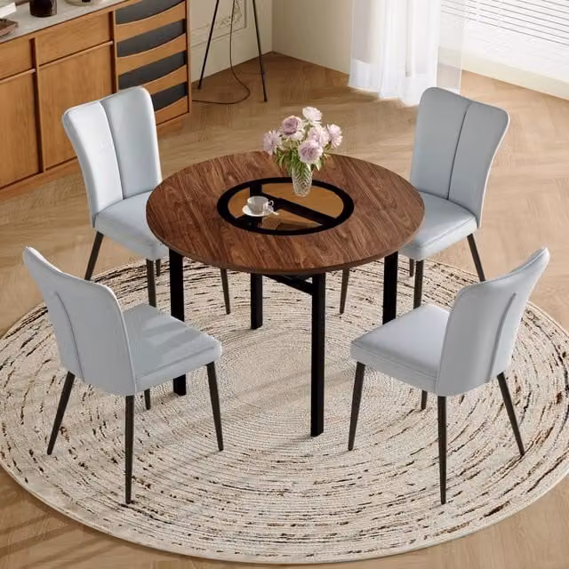 Set tavolo e sedie 1 tavolo e 4 sedie per pranzo con ripiano in MDF, vetro, metallo e PU marrone, nero e grigio chiaro