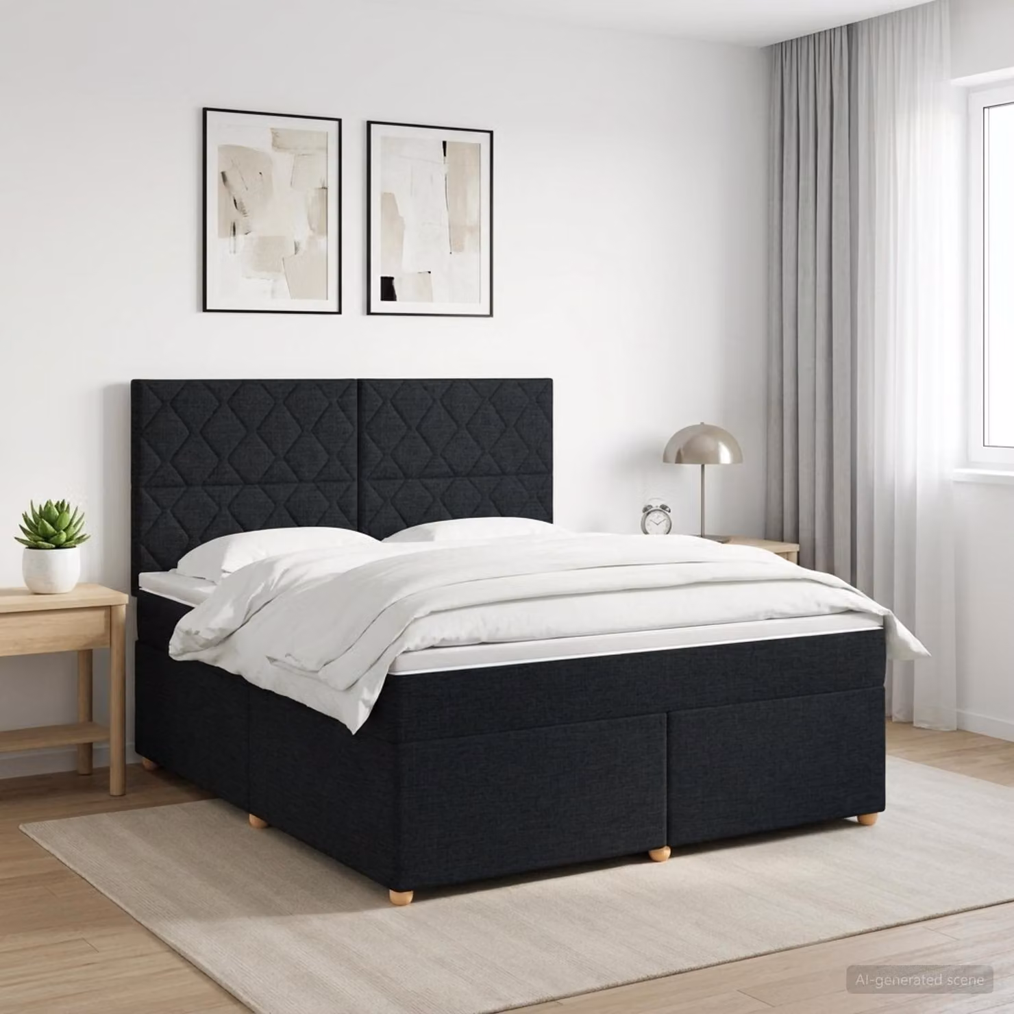 Letto box spring con materasso ibrido vidaXL in tessuto nero L/P: 180 x 200 cm