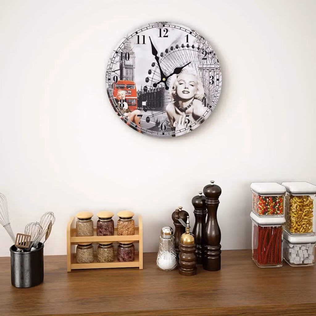 Orologio da Parete Analogico Retro Multicolore in Legno vidaXL, Diametro: 30 cm
