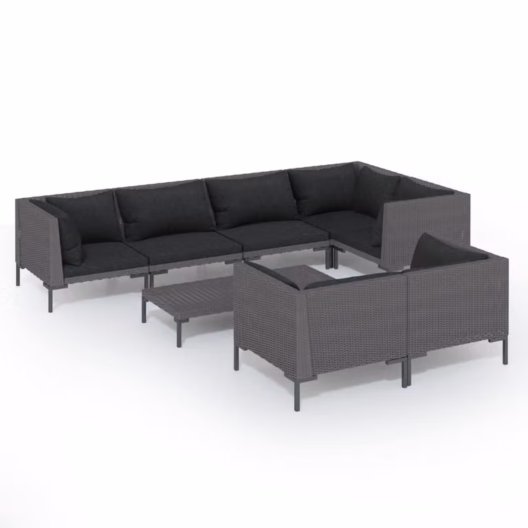 Divani da Giardino 8 pz con Cuscini in Polyrattan Grigio Scuro