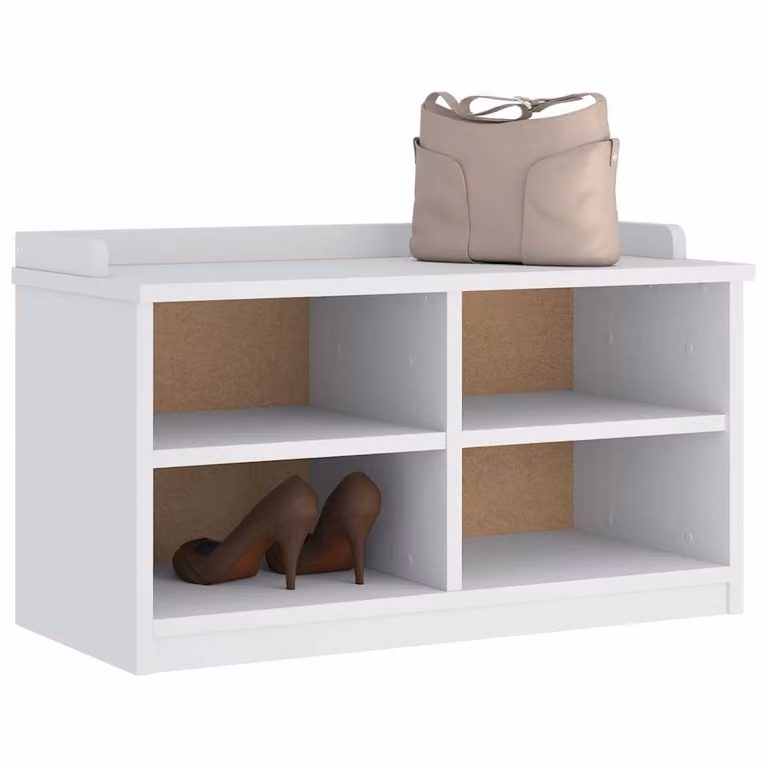 vidaXL Panca da Corridoio SANDNES Bianca in Legno di Pino con Scarpiera L: 87 cm, P: 40 cm, H: 50 cm