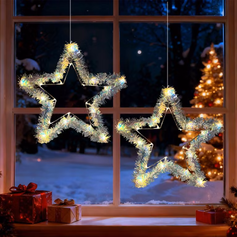 Catena luminosa a forma di stella di Natale, confezione da 2, lunghezza 29 cm, decorazione per finestre