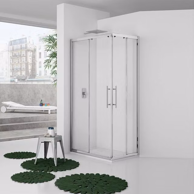 Box angolare new plus 77-79*77-79, vetro trasparente 6 mm h 1,95 con cerniere sganciabili
