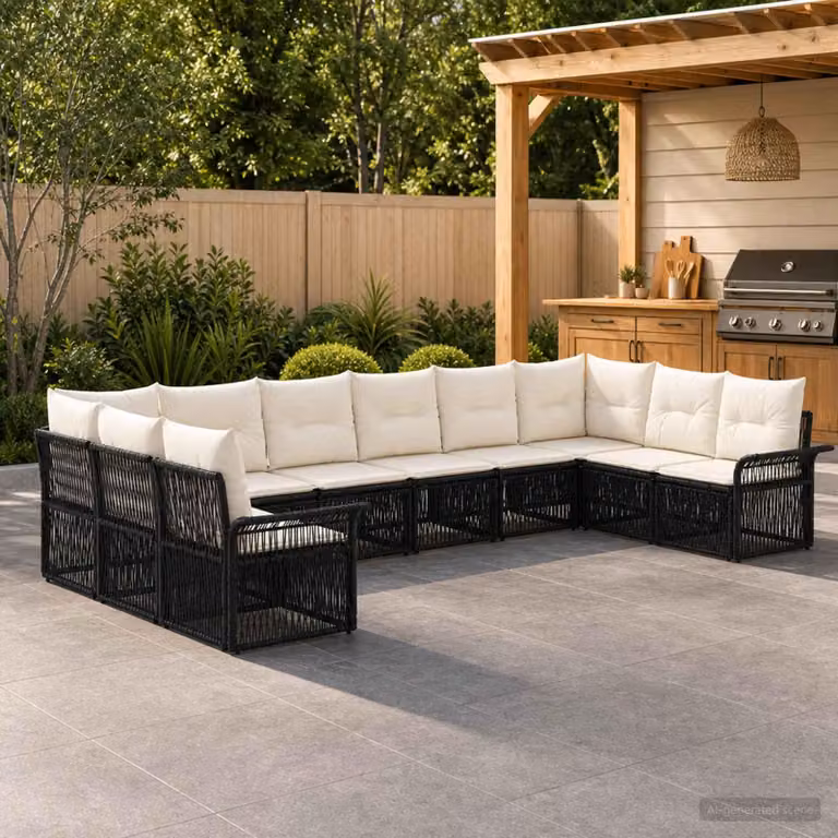 Maison Exclusive - Set da giardino composto da 10 pezzi, divano in rattan sintetico nero