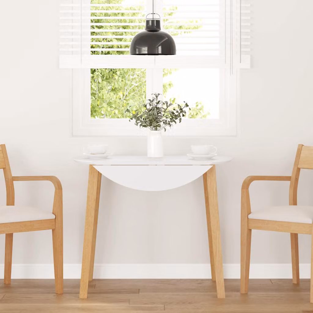 vidaXL Tavolo da Pranzo Moderno in Legno di Hevea con Piano a Farfalla, Marrone e Bianco, L/P/H: 90 x 90 x 74 cm