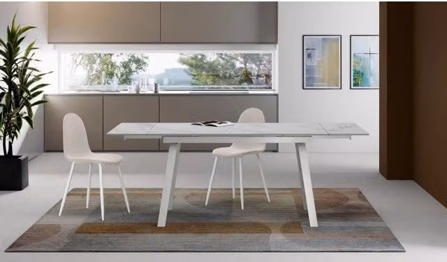 Tavolo da pranzo allungabile Dylan Stones in ceramica bianca con piano opaco, L/P/H: 140/200 x 80 x 76 cm