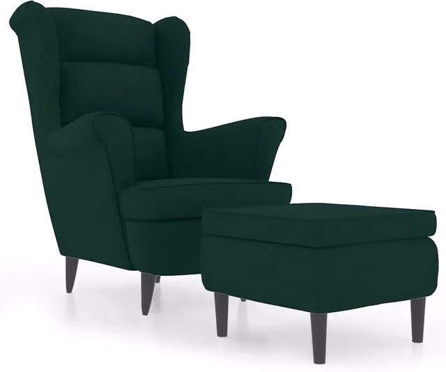 Poltrona | Sedia Relax Schienale ad Ala con Poggiapiedi Verde Scuro Velluto