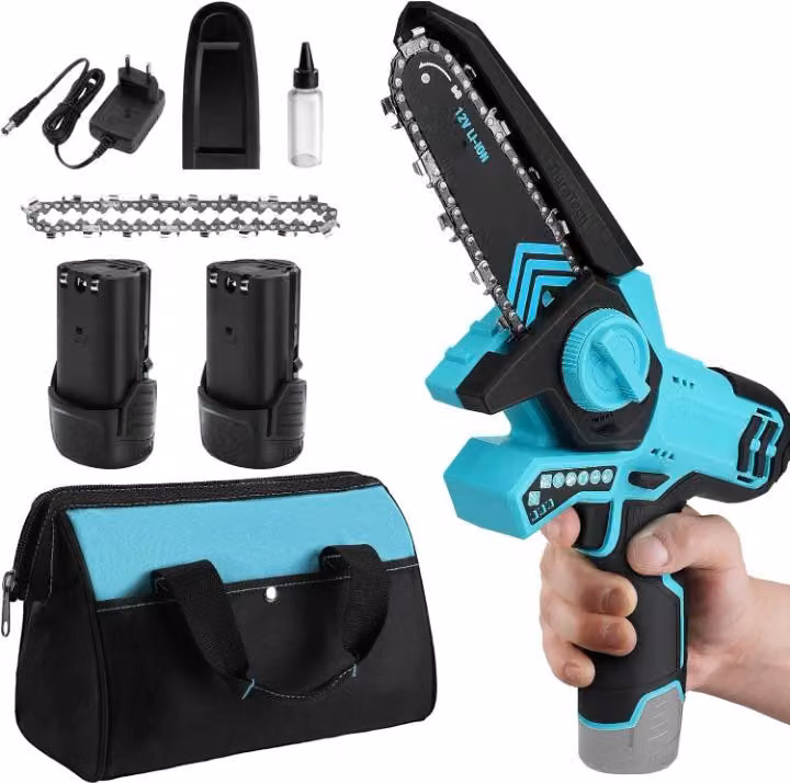 Mini motosega - 12V, ideale per potatura e taglio di rami, con 2 batterie e lubrificazione automatica della catena, perfetta per il giardinaggio