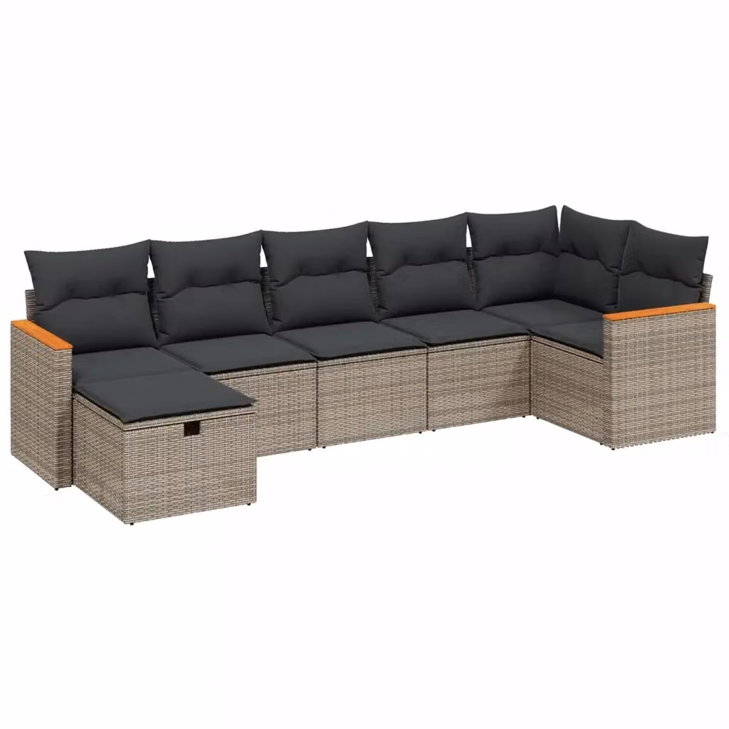 vidaXL Set Divani da Giardino 7 Pezzi a Forma di L con Cuscini Grigio in Polyrattan e Struttura in Metallo – 2