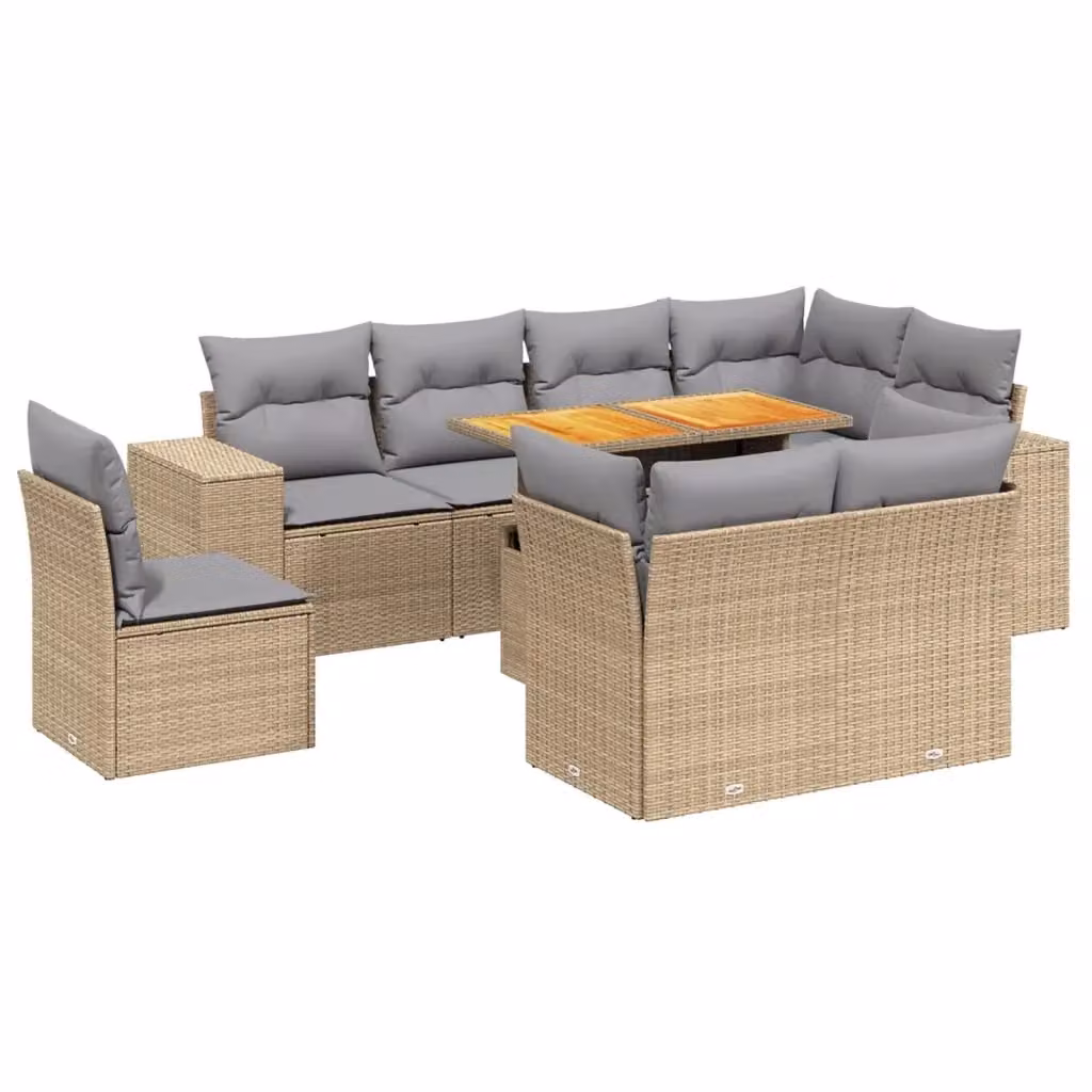 vidaXL Set Divano da Giardino a L 9 pz in Polyrattan con Cuscini Beige e Tavolino da Esterno – 2