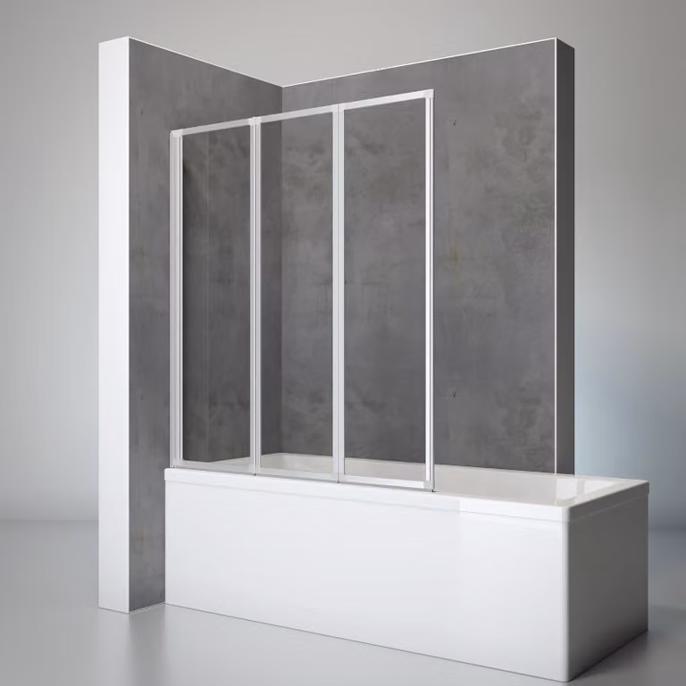 Parete pieghevole per vasca da bagno Schulte, 3 pannelli, 127 x 140 cm, vetro di sicurezza (ESG) da 3 mm, trasparente chiaro, alluminio naturale