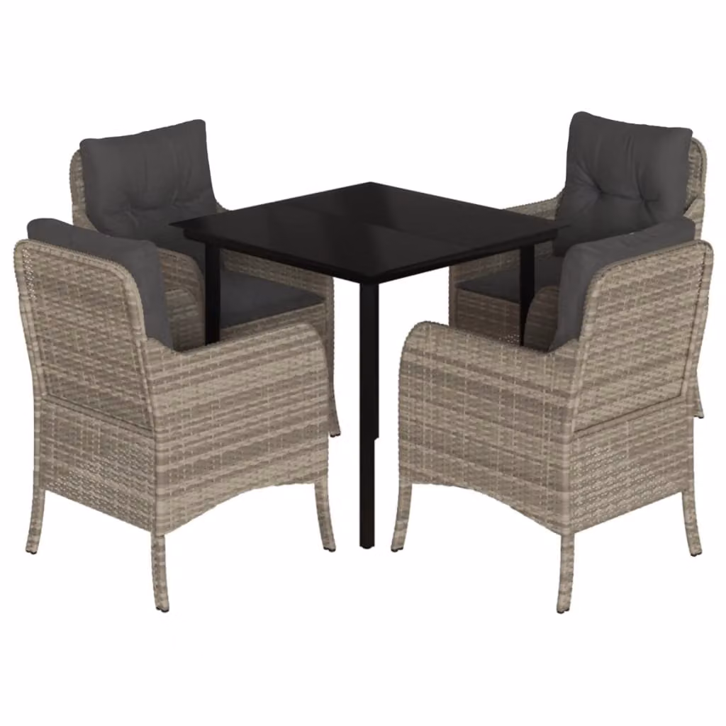 Set Pranzo da Giardino 5pz con Cuscini Grigio Chiaro Polyrattan