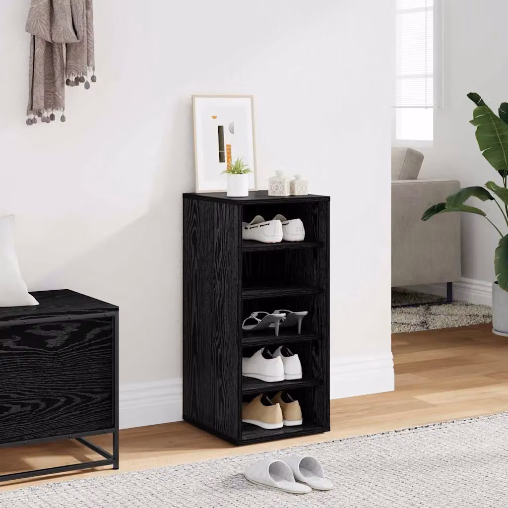 Scarpiera moderna vidaXL in legno nero con ripiani piatti L/P/H: 32 x 35 x 70 cm