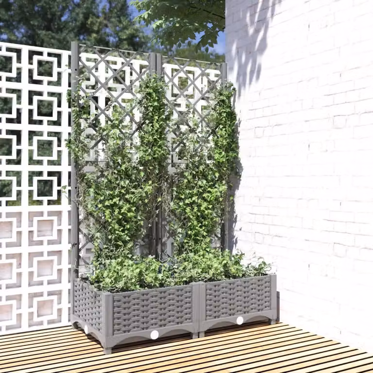 Fioriera da giardino con graticcio vidaXL Grigio Chiaro in plastica L: 80 cm, P: 40 cm, H: 121,5 cm