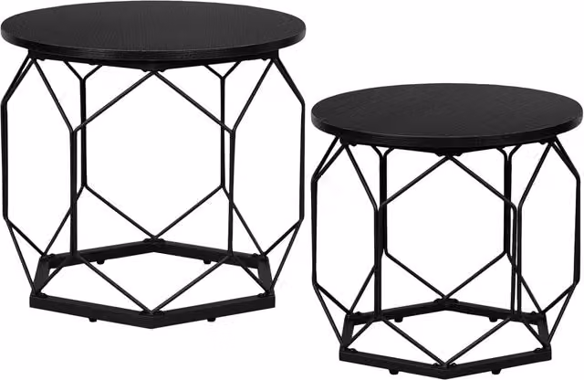 Set di 2 tavolini da salotto REDOM moderni in legno e metallo, colore grigio e nero – 1