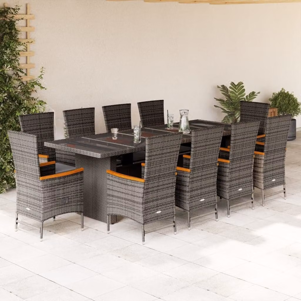 Maison Exclusive - Set da Pranzo da Giardino 11pz con Cuscini in Polyrattan Grigio