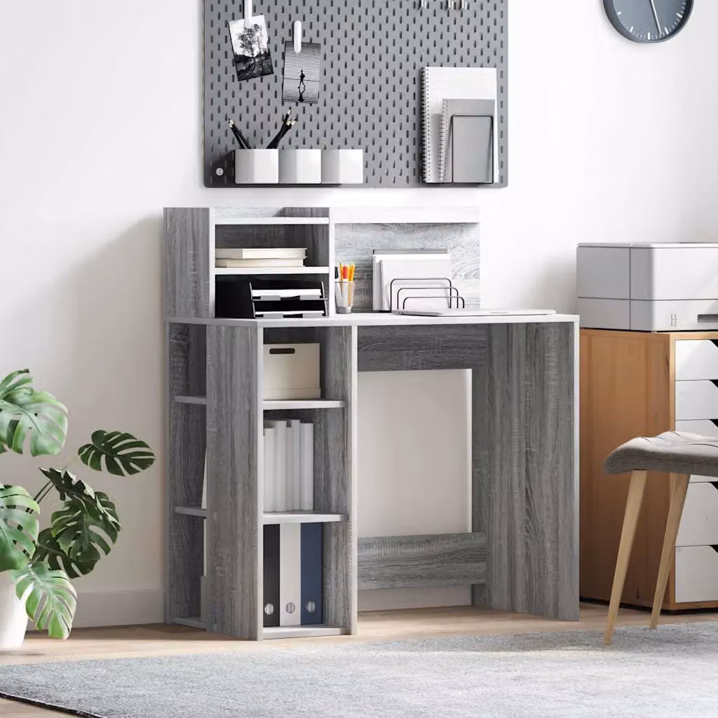 Scrivania moderna vidaXL in legno ingegnerizzato grigio L: 90 cm, P: 48 cm, H: 101,5 cm