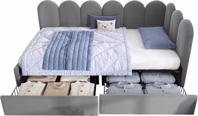 Letto Singolo con Cassetti 90x190 Divano Letto in Velluto Grigio con Rete a Doghe