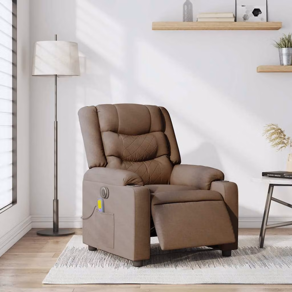 Poltrona Massaggiante Reclinabile Elettrica Marrone in Tessuto