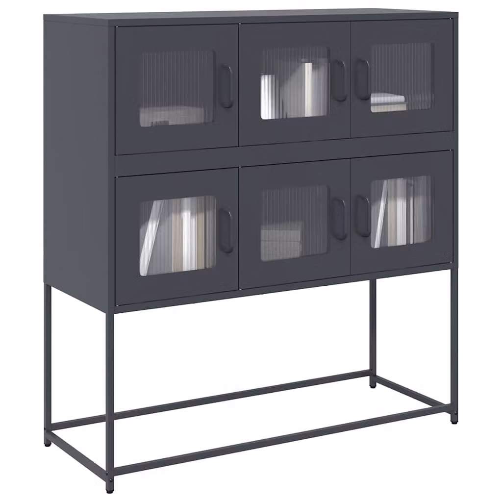 Credenza vidaXL in stile industriale con ante in vetro, colore antracite, L/P/H: 100,5 x 39 x 107 cm