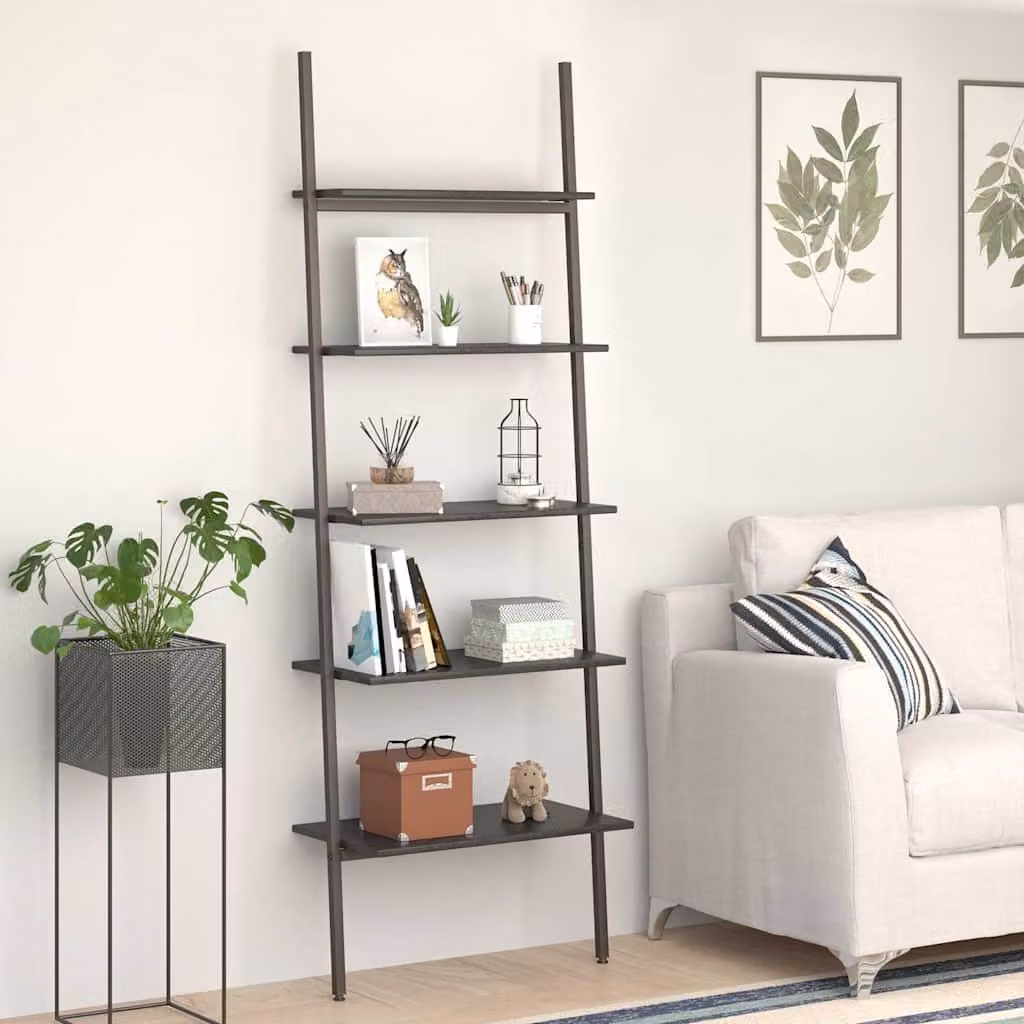 Scaffale a 5 Livelli vidaXL Nero Moderno in Metallo e Legno L: 64 cm, P: 34 cm, H: 185,5 cm