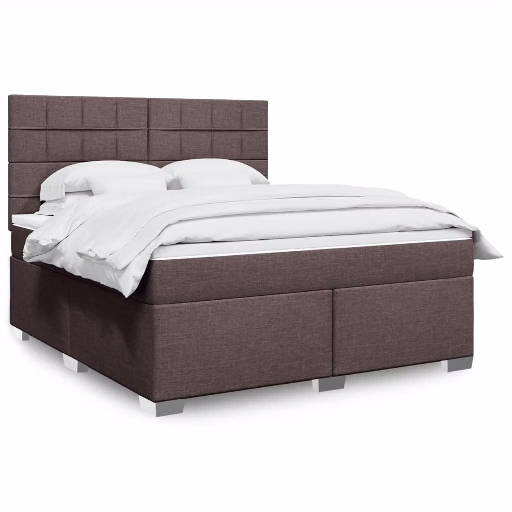 vidaXL Giroletto a Molle Ibrido con Materasso in Tessuto Marrone e Bianco L/P/H: 180 x 200 cm – 1