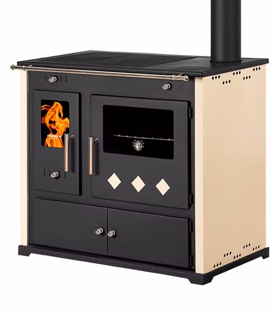 Stufa a legna con vano cottura e piano di cottura Stufa a legna Practik Lux 9,5 kW Stufa a legna Stufa a fuoco continuo Stufa per officina Stufa svedese Stufa per casetta Stufa per riscaldamento