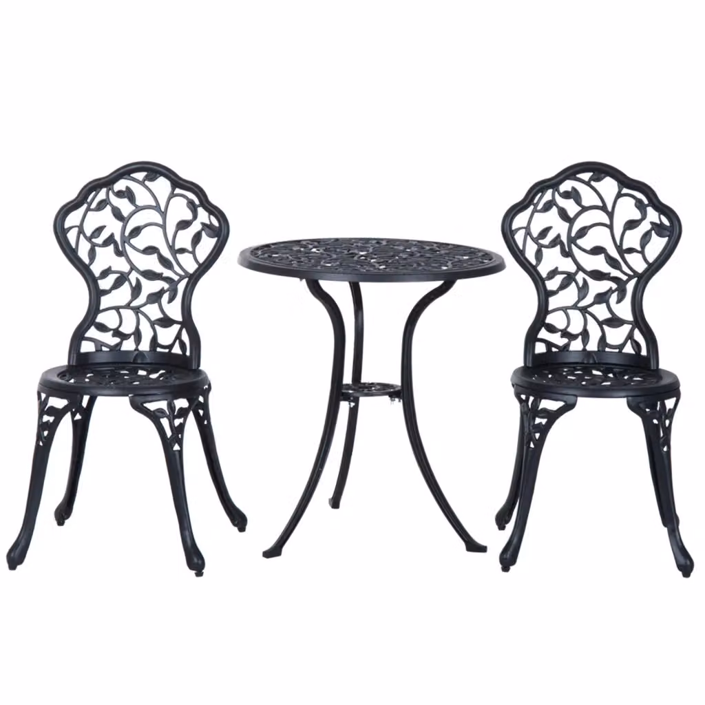 Set da Giardino Xylo composto da Tavolo Rotondo e 2 Sedie in Alluminio Nero Opaco – 2