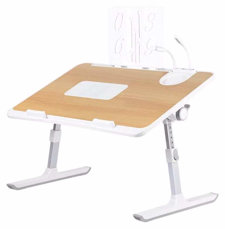 Tavolino per laptop - Tavolino da letto/da laptop - Pieghevole - Regolabile in altezza e inclinazione - Con ventola - Per divano/pavimento - 60 x 40 cm - Noce