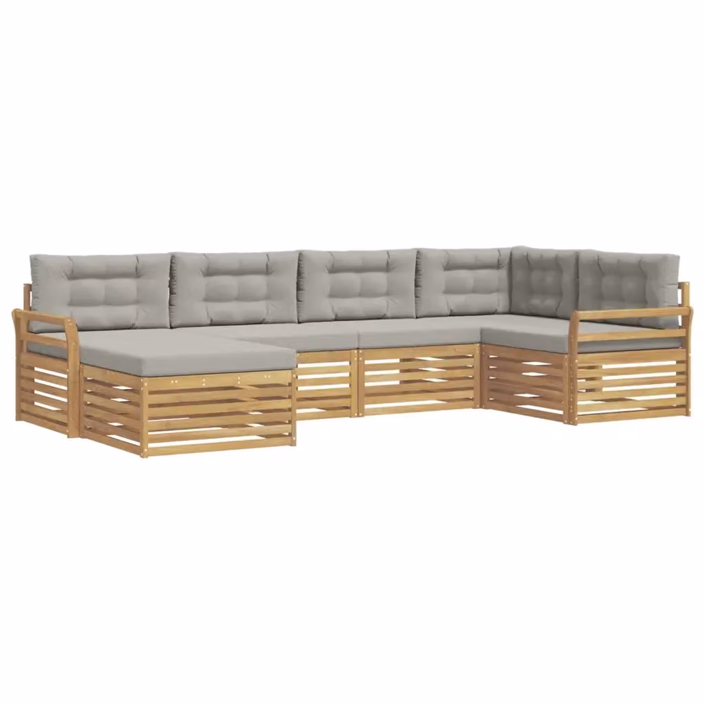 Set di divani da esterno a L con ottoman vidaXL in legno di acacia bianco e grigio – 2