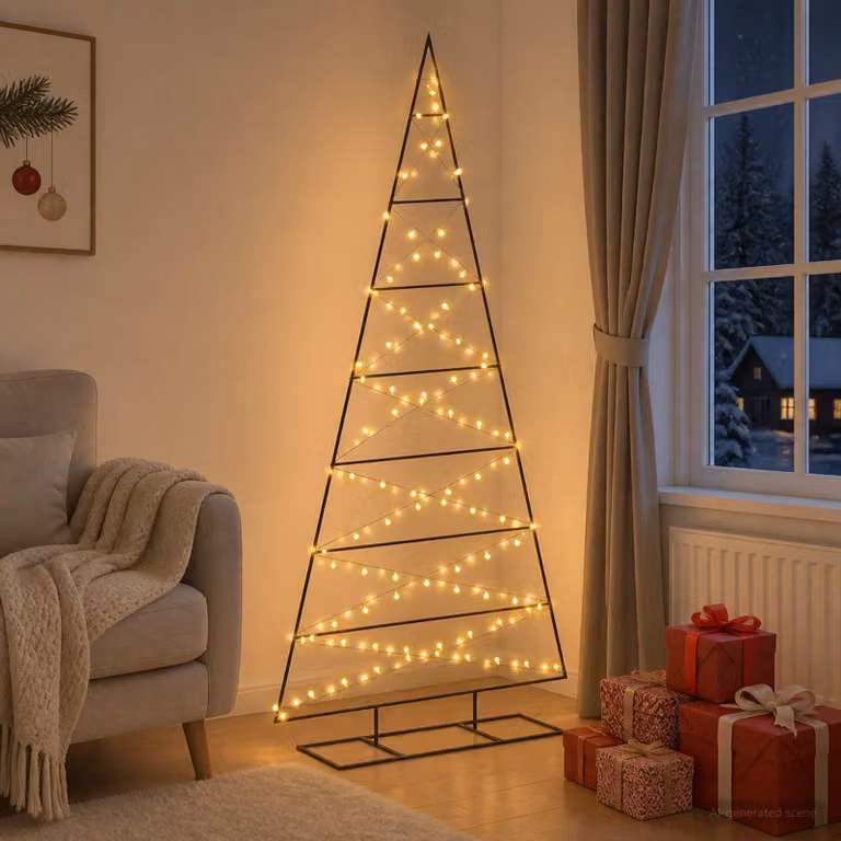 Albero di Natale moderno vidaXL KUOPIO in metallo con luci LED bianco caldo, Altezza: 210 cm
