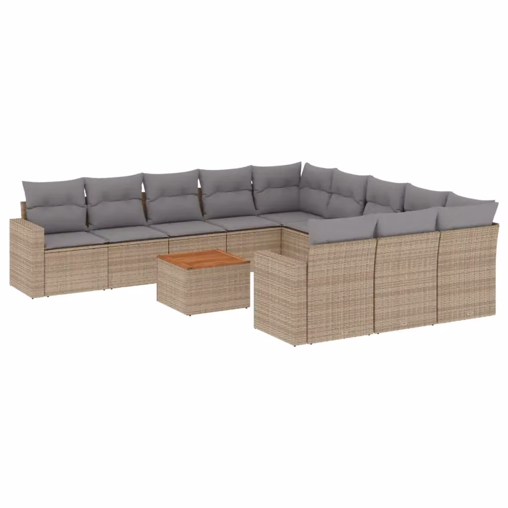 Set Divano da Giardino a L vidaXL in Polyrattan con Cuscini Beige e Grigio e Tavolino da Esterno – 2