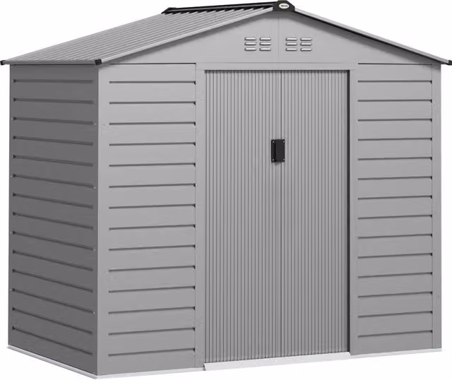 Casetta da giardino in acciaio zincato 213x131x192 cm grigia, porta scorrevole chiudibile