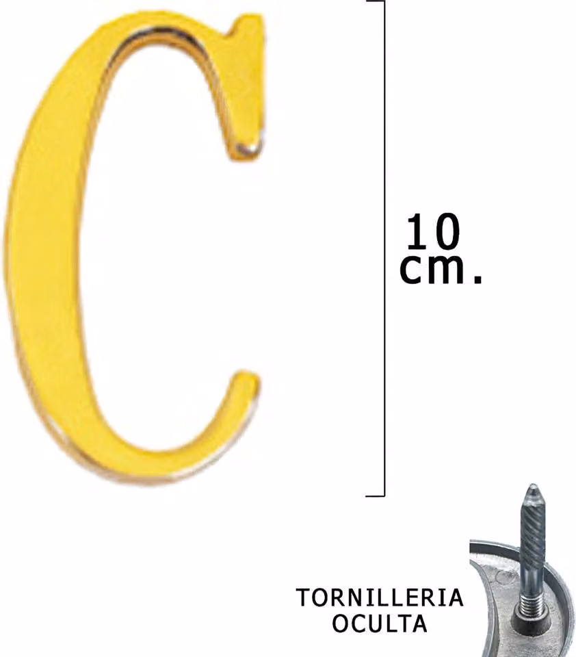 Lettera "C" in ottone da 10 cm. con viti nascoste (1 pezzo in blister)