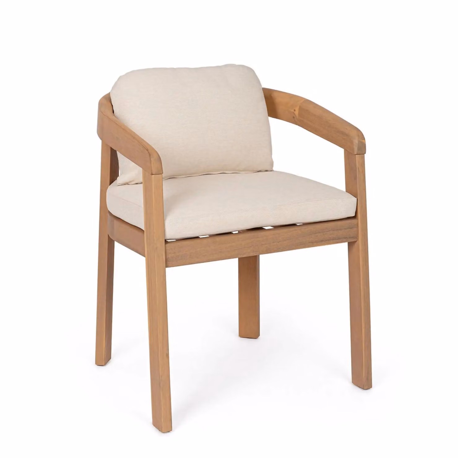 Set di 2 sedie GIRONA in legno di acacia e tessuto beige, con braccioli