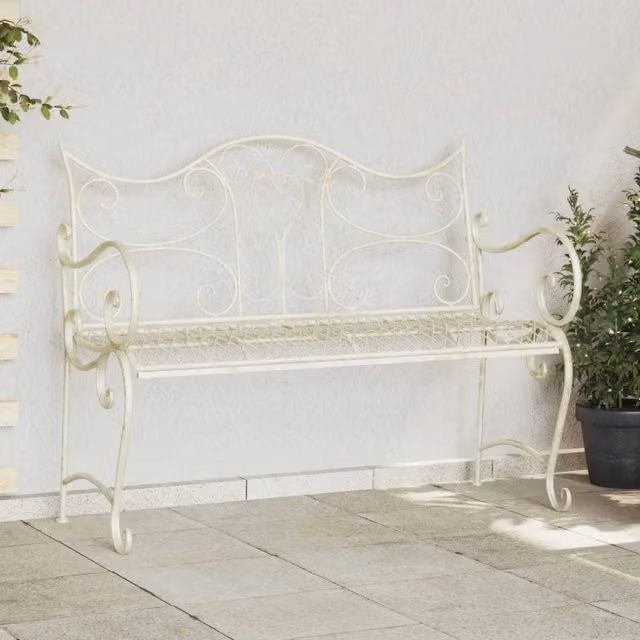 Panchina da giardino a 2 posti vidaXL in acciaio verniciato bianco L: 114 cm, P: 54 cm, H: 90 cm