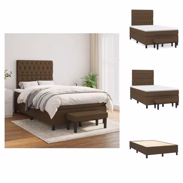vidaXL Letto a molle con materasso in tessuto marrone scuro 120x200 cm - Letti e strutture letto