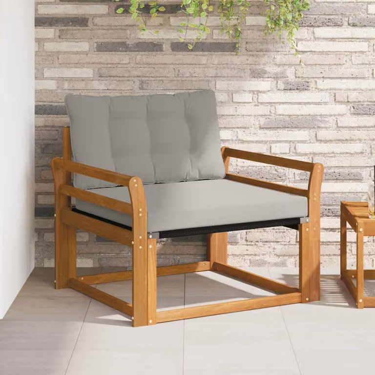Set di divani da esterno vidaXL in legno di acacia e textilene con cuscini inclusi, colore marrone e grigio