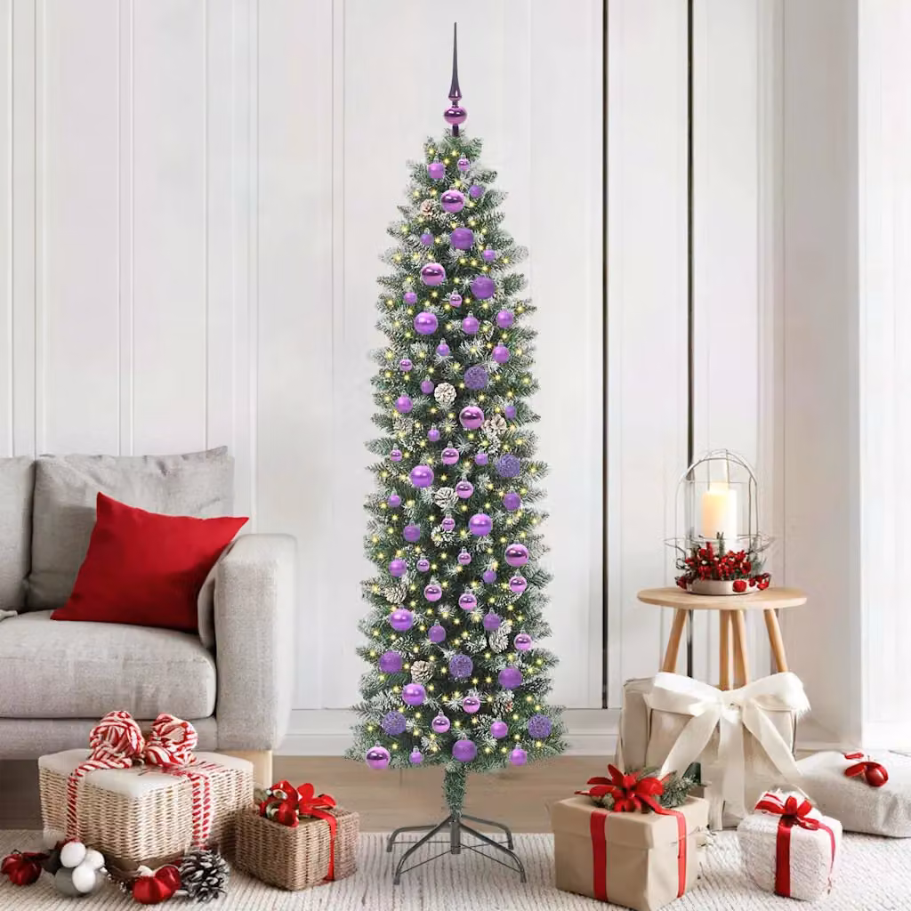 vidaXL Albero di Natale Artificiale Sottile Verde e Bianco 180 cm