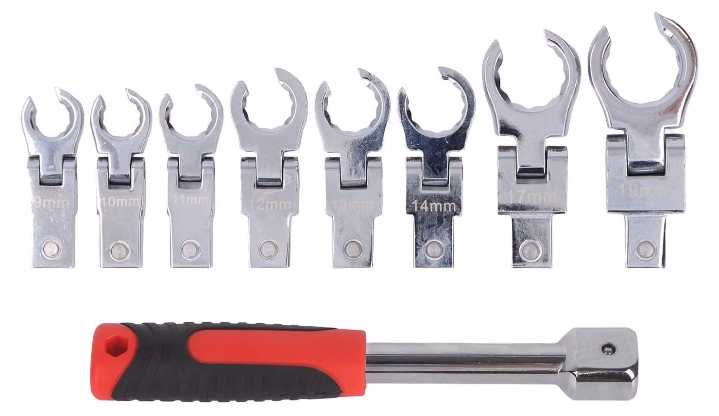 Elzusha - Set di chiavi a bussola con testa flessibile, composto da 9 pezzi, con 8 teste intercambiabili (da 9 a 19 mm)