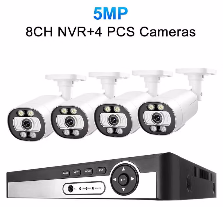 Sistema di telecamere di sicurezza CCTV a 8 canali, risoluzione 5MP, con rilevamento facciale tramite intelligenza artificiale e visione notturna, adatto per uso esterno