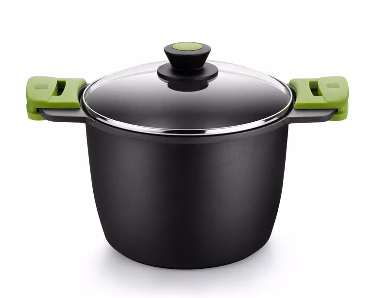 Pentola in alluminio antiaderente per induzione con coperchio in vetro, diam. 24cm