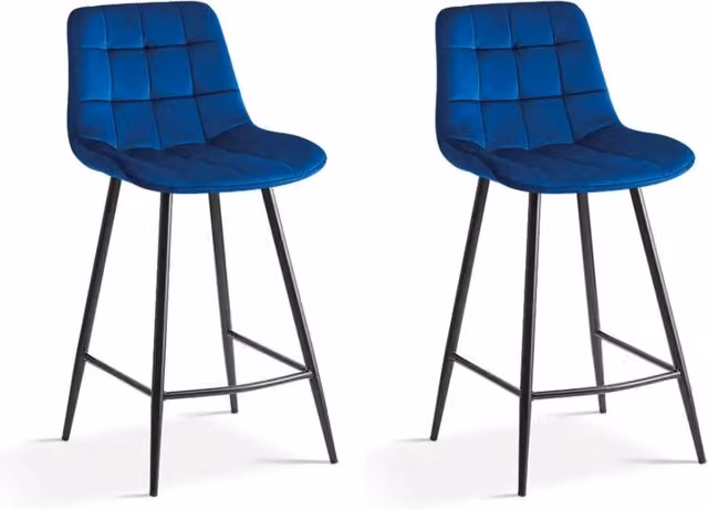 Sedia da banco JUTE Meublorama in velluto blu con struttura in metallo nero, stile moderno, H 95 cm – 1