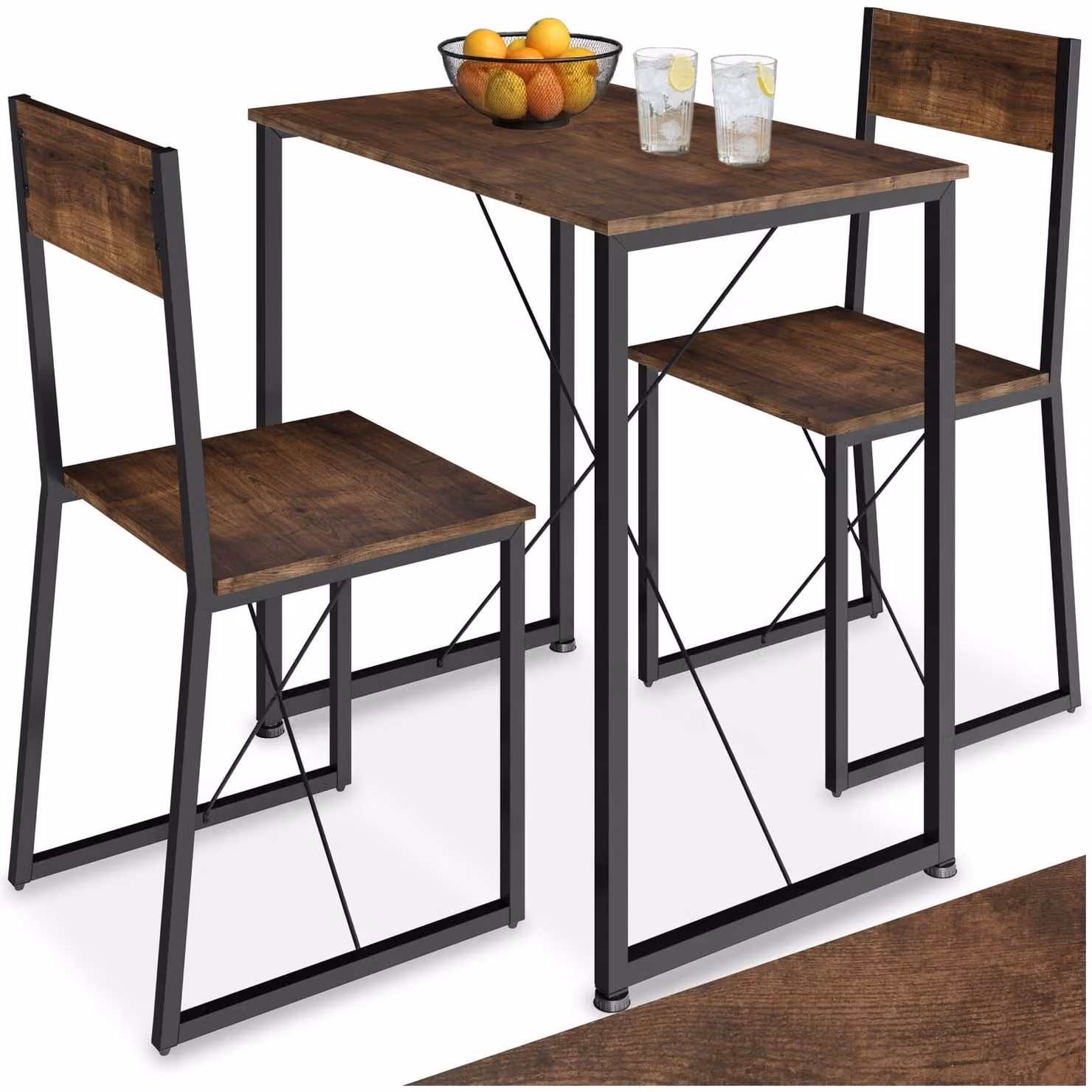 Set di tavolo e sedie TecTake GmbH in stile industriale, colore nero e marrone, con piano rettangolare in MDF laminato e struttura regolabile in altezza – 1