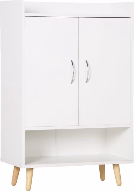 Scarpiera moderna Homcom bianca con ripiano aperto e 3 mensole interne L: 60 cm, P: 30 cm, H: 92 cm