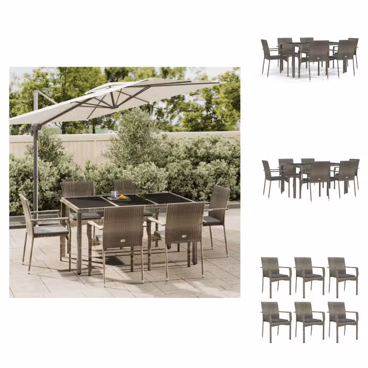vidaXL set da pranzo da giardino 7 pezzi con cuscini in poly rattan grigio - Set di mobili da giardino