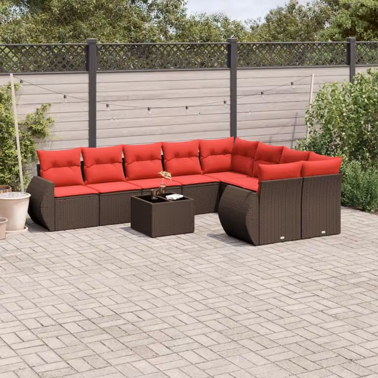 Maison Exclusive - Set da giardino 10 pezzi con cuscini, marrone, polyrattan