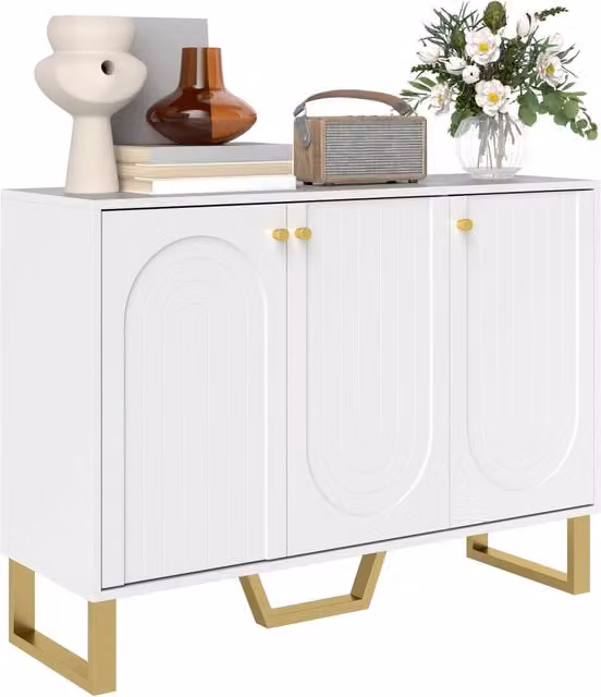 Mobile Credenza Ingresso Xylo Bianco con Ante e Ripiani Regolabili L: 106,5 cm, P: 35 cm, H: 77,5 cm