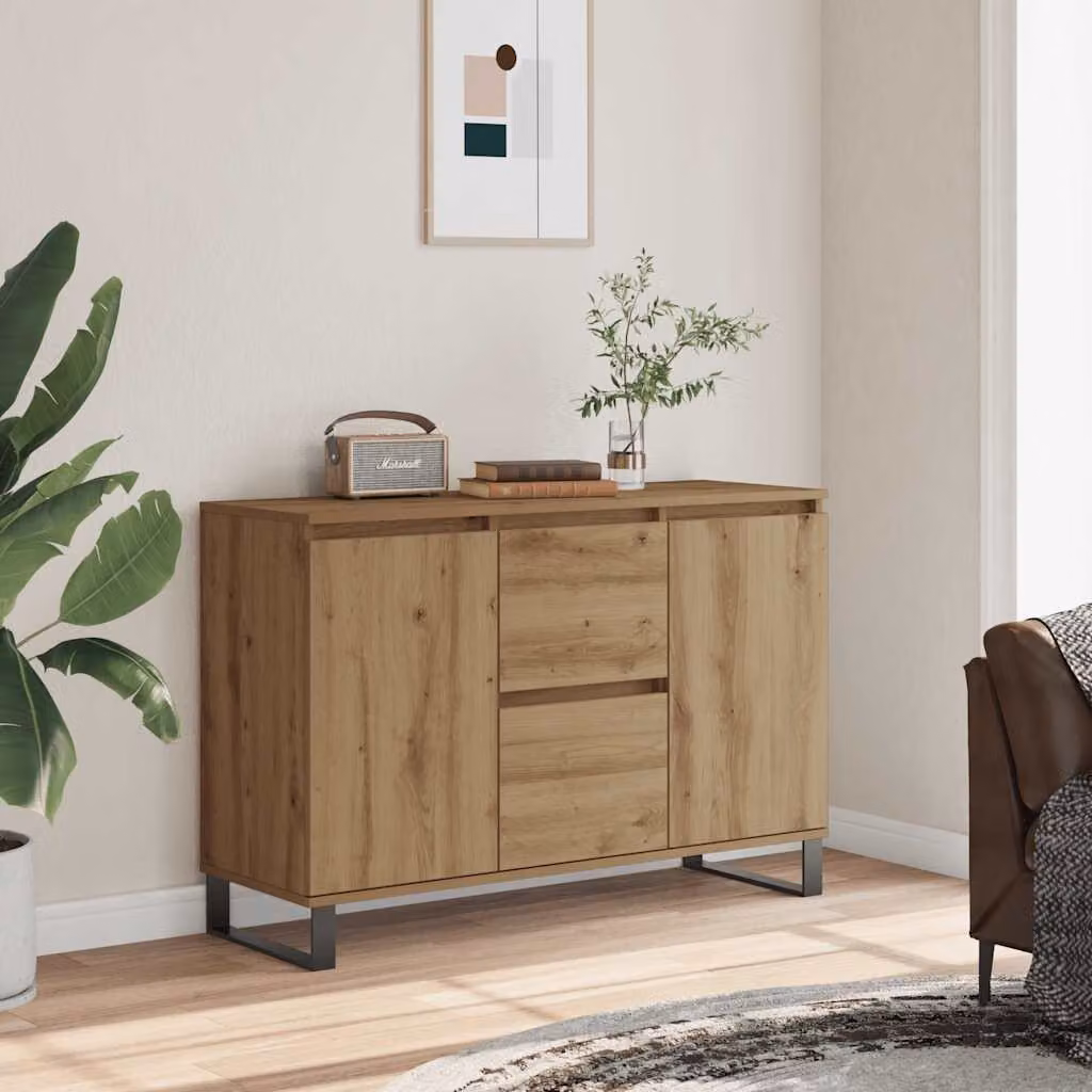 Credenza moderna vidaXL in legno Rovere e metallo, colore marrone, L 101,5 x P 35 x H 70 cm